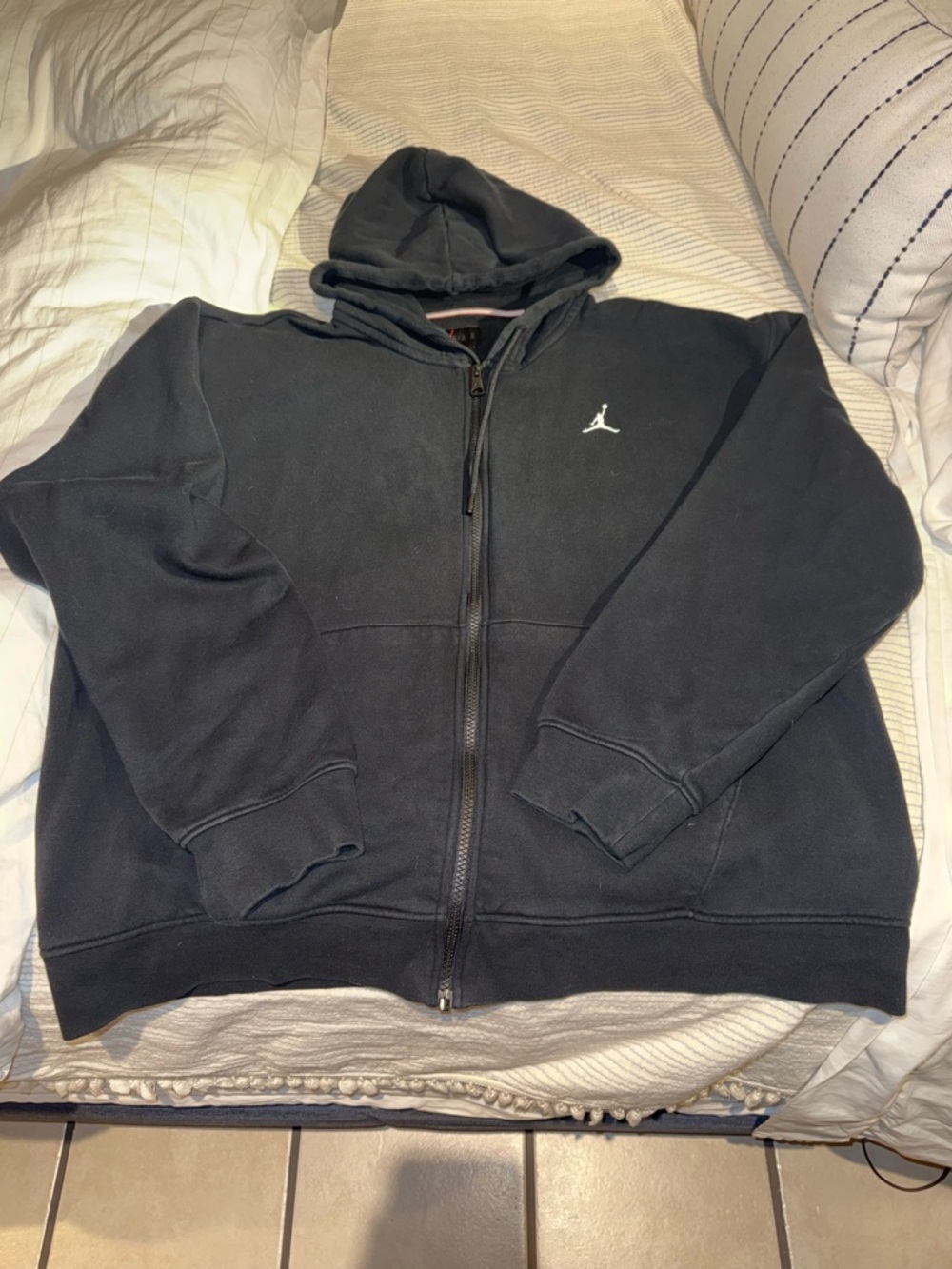 Jordan Black Full-Zip Hooded Sweatshirt with White Jumpman